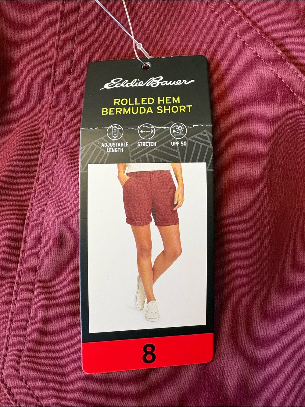 Eddie Bauer Burgundy Rolled Hem Bermuda Shorts size 8 womens